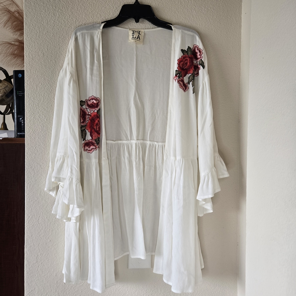 PPLA White Kimono with Red Floral Design